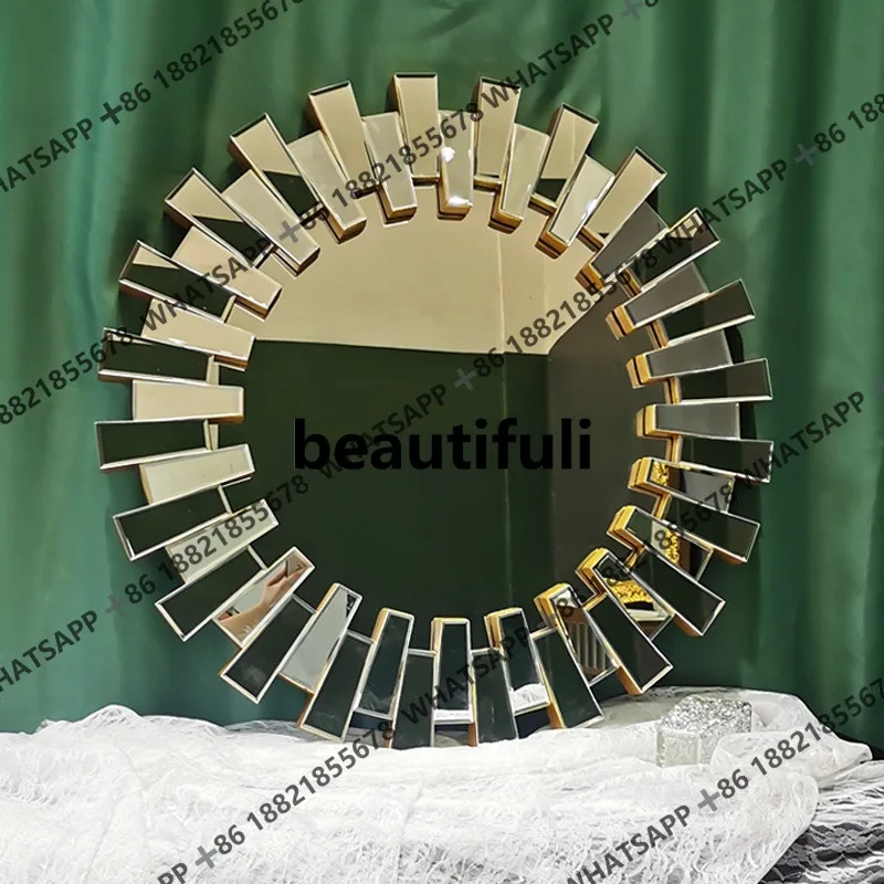 

American light luxury wall decoration hanging mirror bathroom bathroom mirror porch restaurant round sun glass decorative mirror