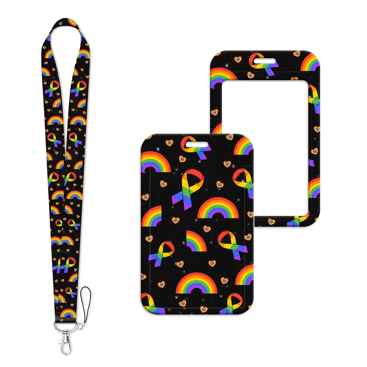 

Rainbow Ribbon Lanyard Neck Strap Keychain Funny ID Card Cover Badge Holder Mobile Phone Hang Rope Keyring Accessories Gifts