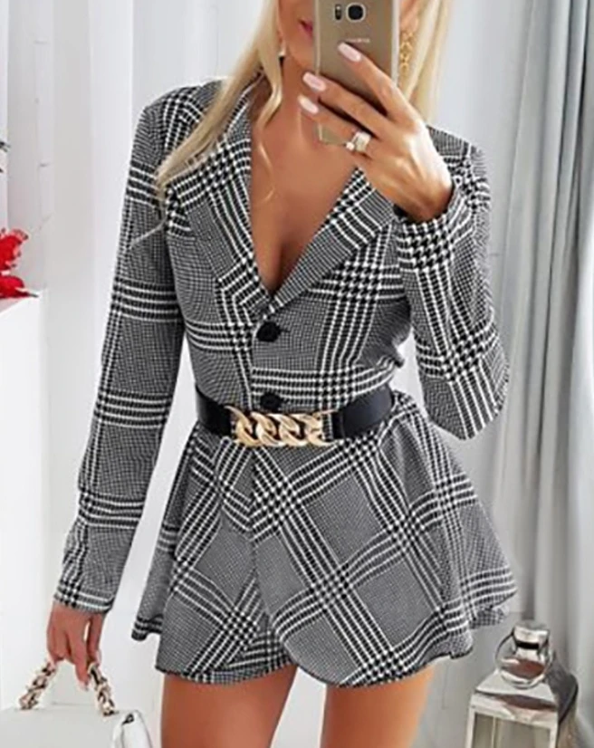 

Plaid Print Overalls for Women New Casual Tied Detail Button Jumpsuit Women One Pieces Bodysuit Women Elegant Suit Jumpsuits