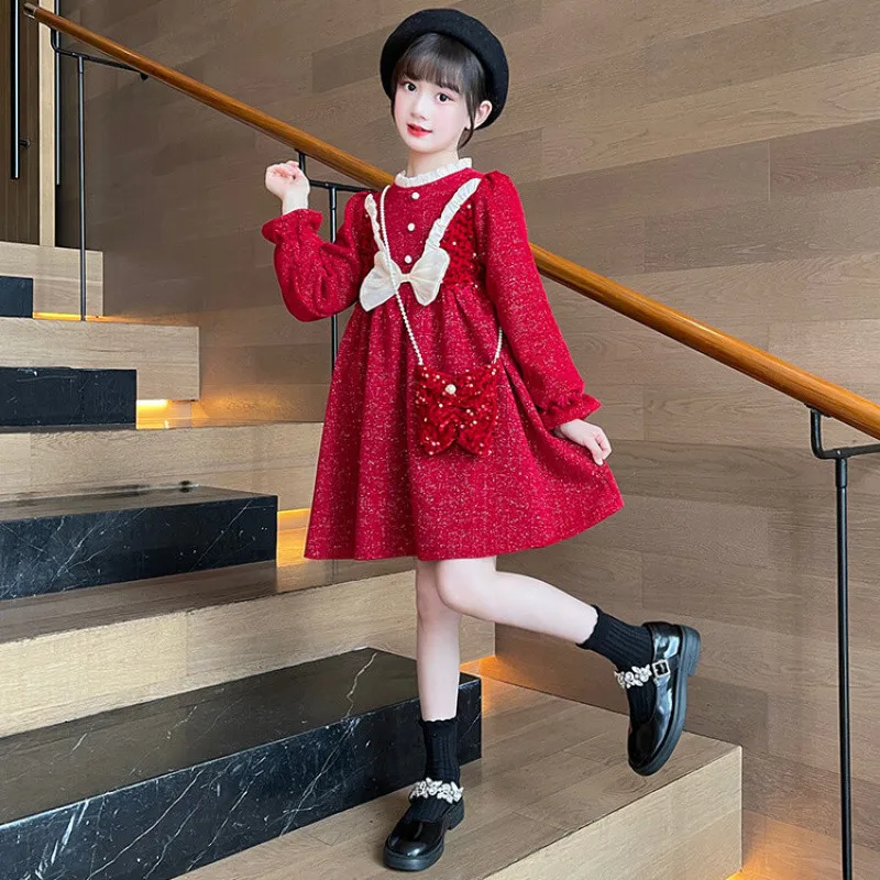 Zhili children's clothing, girls' dresses for autumn and winter, trendy New Year's outfits for young girls, stylish dresses for