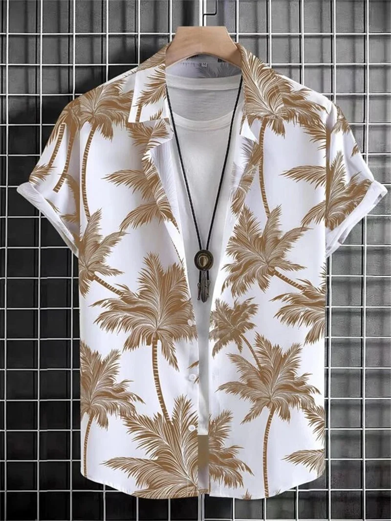 Hawaiian 3D Coconut Tree Top Men's Summer Beach Casual Clothing Street Outdoor Party Shirt Loose Breathable