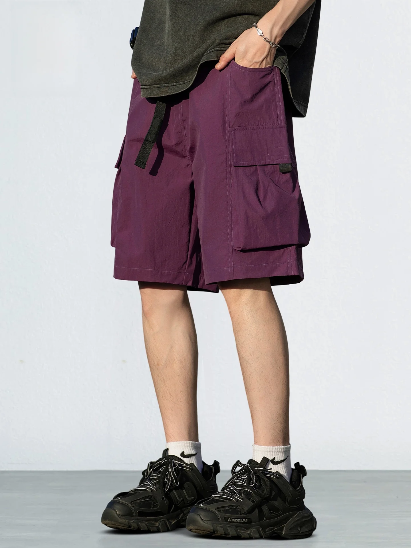 

Американские шорты из ледяного шелка для мужчин, летние, новые, свободные, быстросохнущие, спортивные, повседневные, для активного отдыха, укороченные брюки