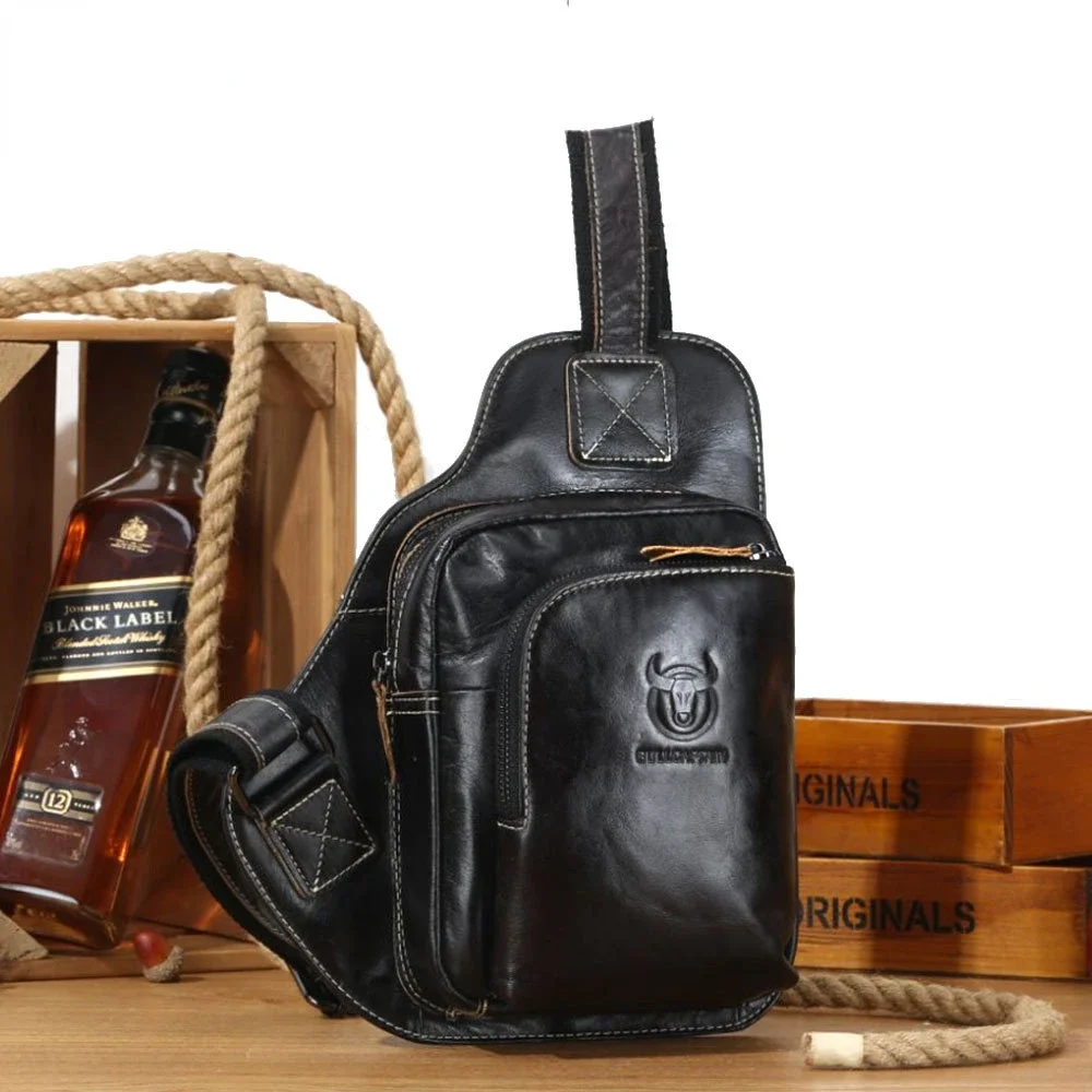 Men's Chest Bag Casual Soft Genuine Cowhide Leather Sports Crossbody Bags