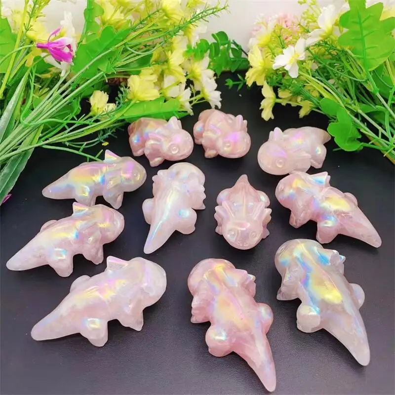 7.2cm Natural Aura Rose Quartz Salamander Carving Reiki Healing Fengshui Stone Gift Home office Decoration gift 1PCS