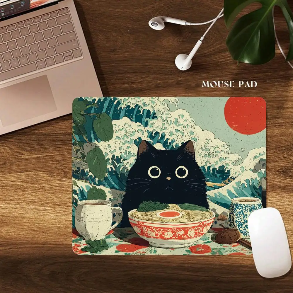 Cat Wizard and Raccoon Warrior Design Small Mouse Pad Desk Mat Non-Slip Stitched Edge office mat Gaming pad Laptop Mousepad