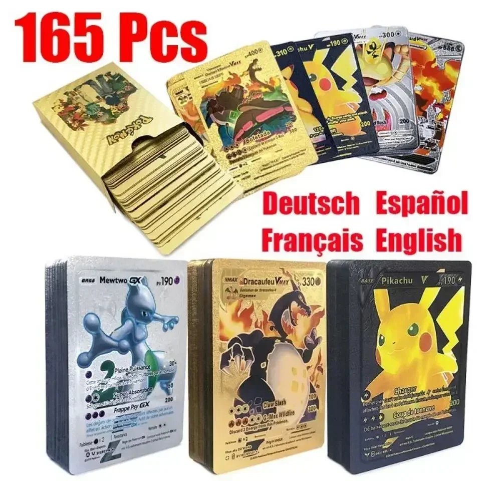 55PCS Pokemon Colorful Gold Foil Card Charizard Pikachu Arceus Diamond Rainbow English French German Spanish VSTAR GX VMAX Cards