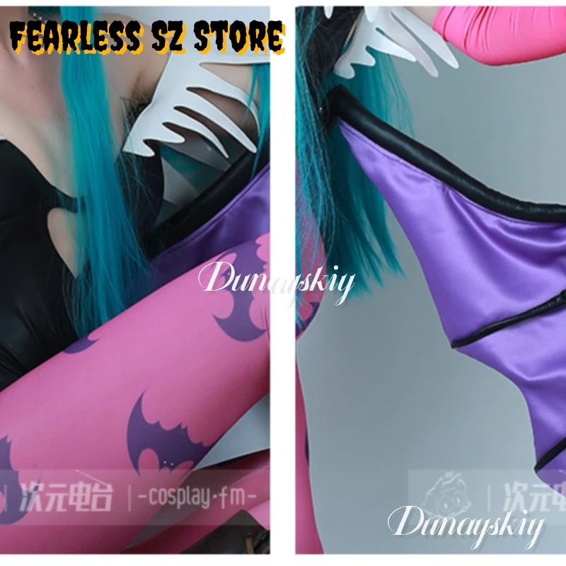 أزياء Miccos Game Tumes النسائية على شكل قلب مجوف من Morrigan أزياء تنكرية مع أجنحة وسراويل ضيقة Darkstalkers Succubus disfraz mujer
