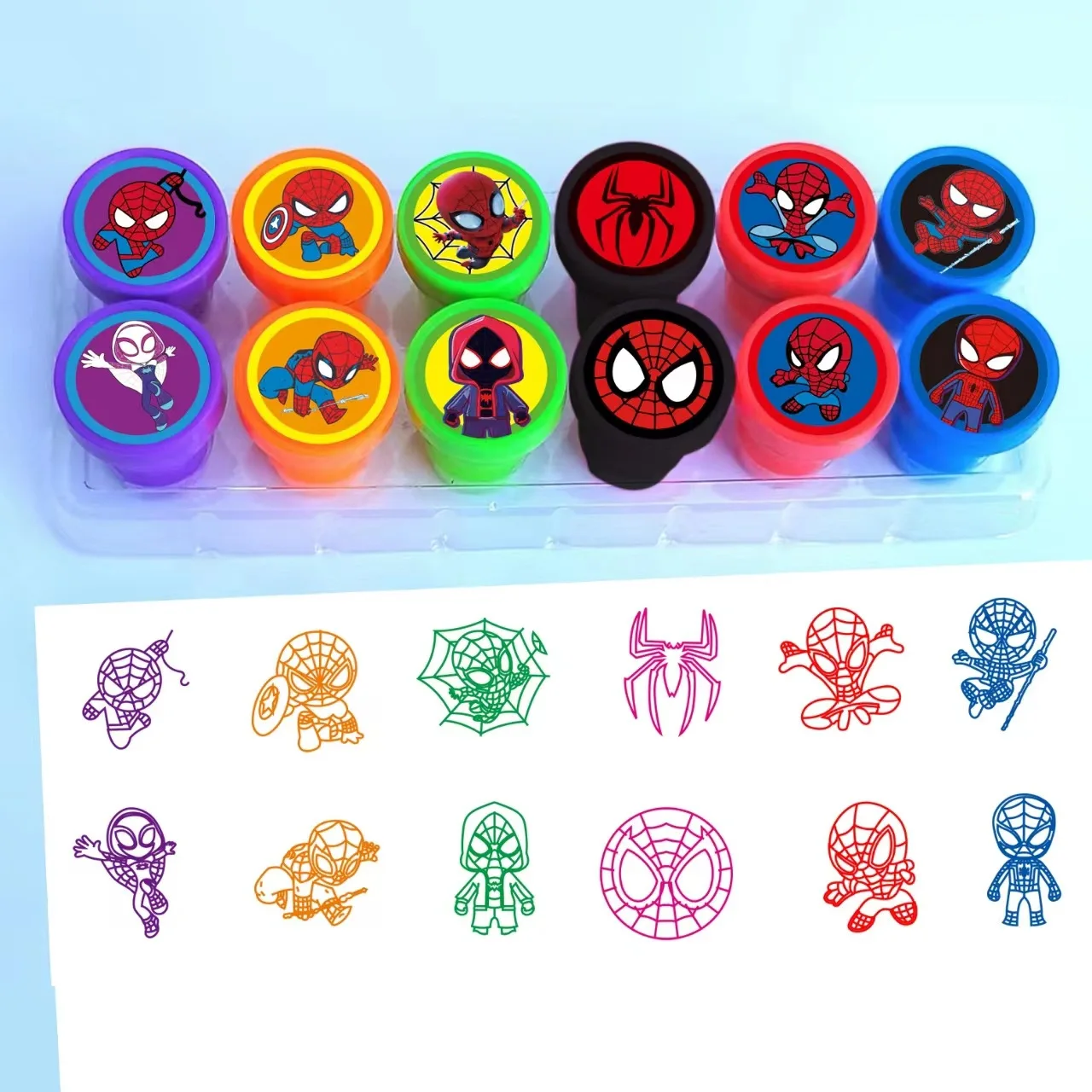 

12pcs Spidermans Stamps for Kids Marvels Anime Action Figures Signet Seal Student Reward Teacher Supplies DIY Classic Toys Gift