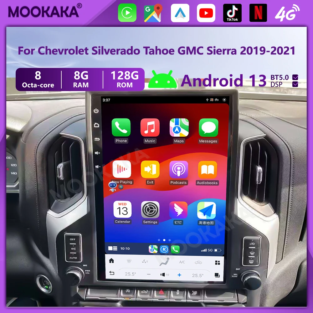 17'' Vertical Screen For Chevrolet Silverado Tahoe GMC Sierra 2019-2021 Android 13 Car GPS Navigation Multimedia Player 4G WIFI