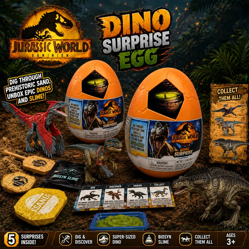 Jurassic World Dinosaurier Überraschungsei-Spielzeug für Ausgrabungsset mit Schleim Sammelbare Dinosaurierfiguren Überraschungsei Auspackspielzeug