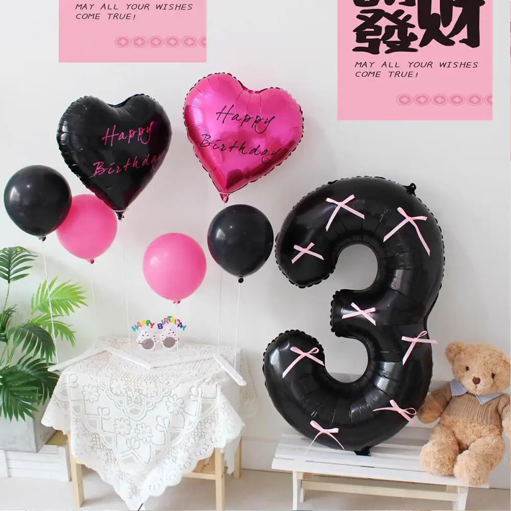 Aluminum Film Number Balloons Black Balloons Outdoor Birthday Party Supplies Photo Props Number Shape Wedding Decora Cute INS