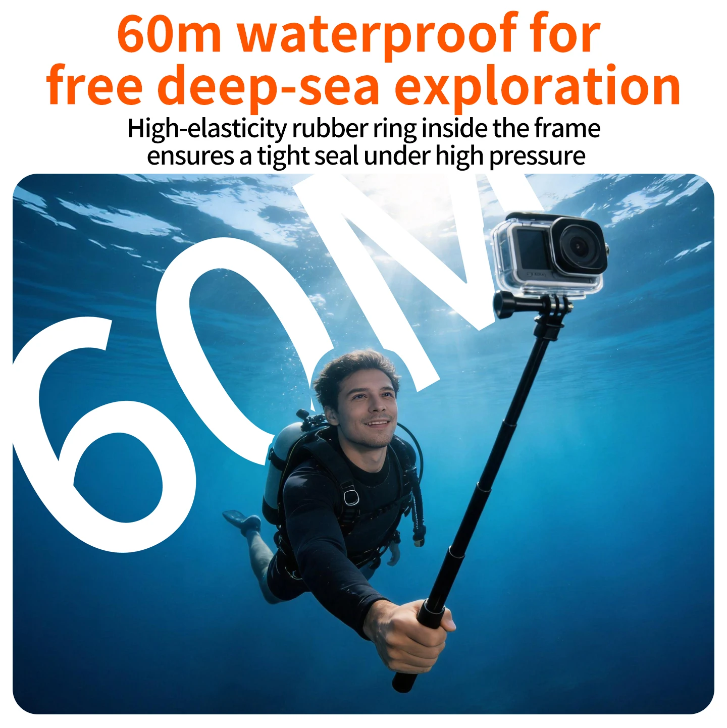 60M Wasserdichtes Gehäuse für DJI Osmo Action 6 mit 0,7M Verlängerungsstange Langstrecken-Unterwasser-Tauchkamera Zubehör-Set – Detail 7