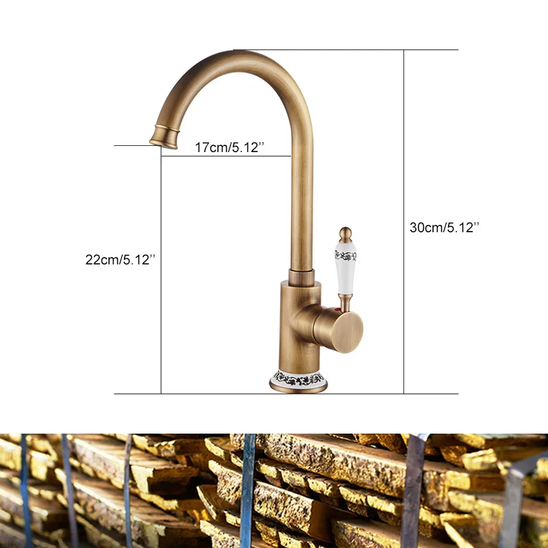 MOLI Retro antique kitchen faucet Crane For Kitchen Hot and Cold  Water Taps Sink Mixer All copper body ML977