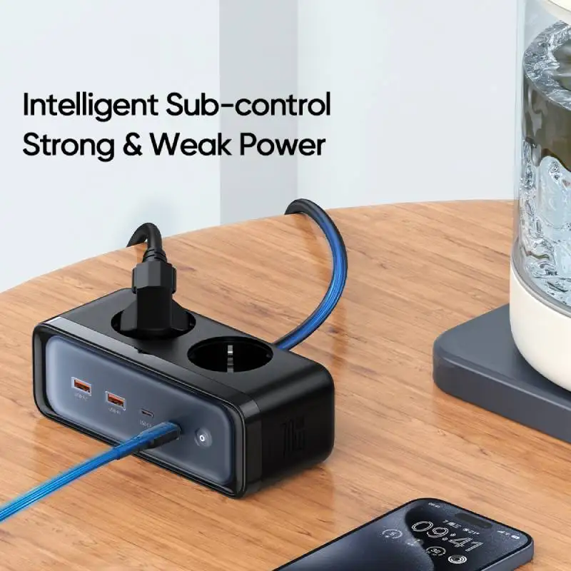 

EU/UK 70W 6-in-1 GAN Desktop Power Strip 2C2A2AC Extension Cord 1.5m Home Fast Charging