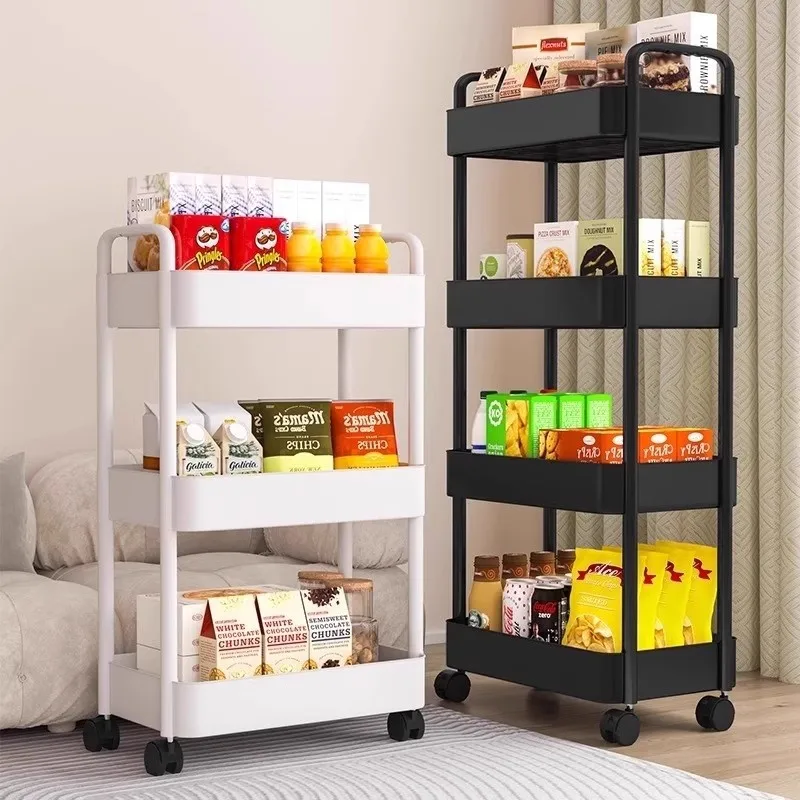 3 ชั้นRollingพลาสติกRackรถเข็นหลายชั้นห้องครัวห้องน้ําห้องนอนOrganizerล้อSnack Storage Cart