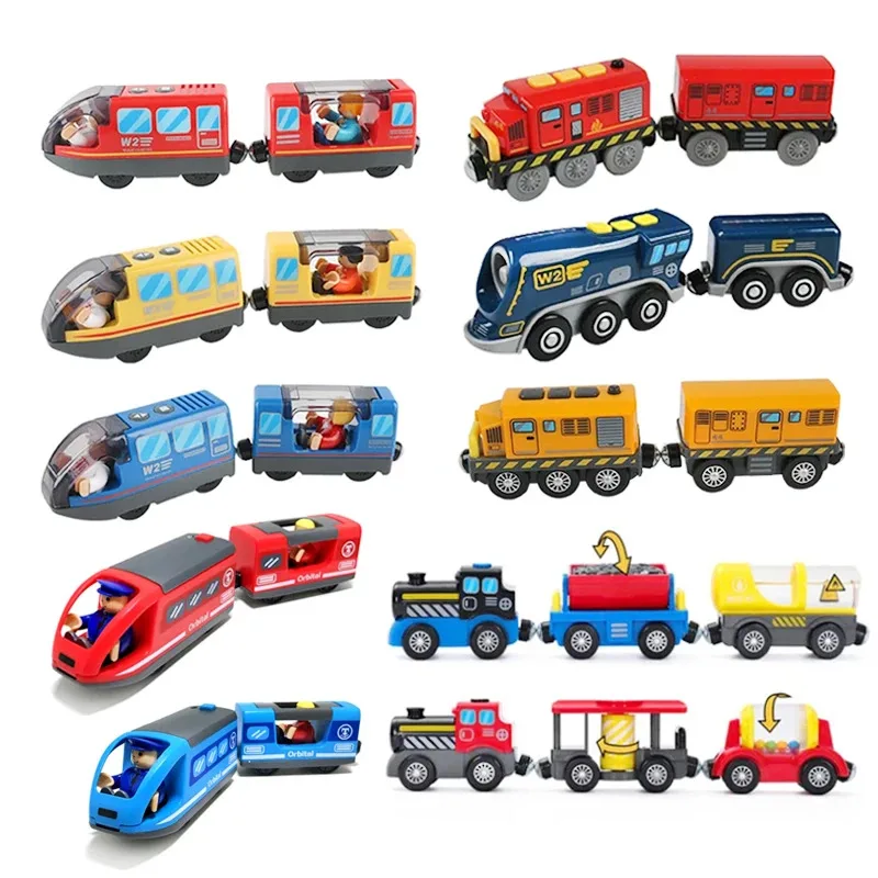 

TEMIKIDS Battery Operated Locomotive Electric Train Set Diecast Magnetic Locomotive Slot Toy Fit For Wooden Rail Track Toys Kids