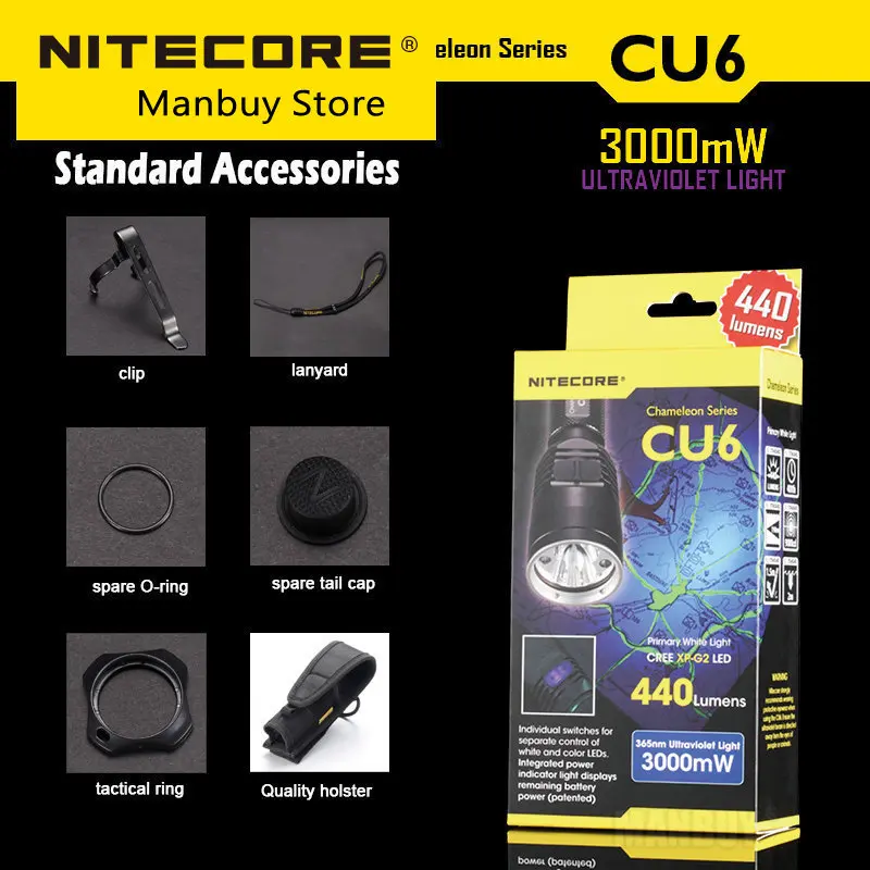 Imagem -02 - Nitecore-lanterna uv Ultravioleta Caça Militar Led Tático Fontes de Luz Troch Lamp Cu6 3000mw 365nm Original