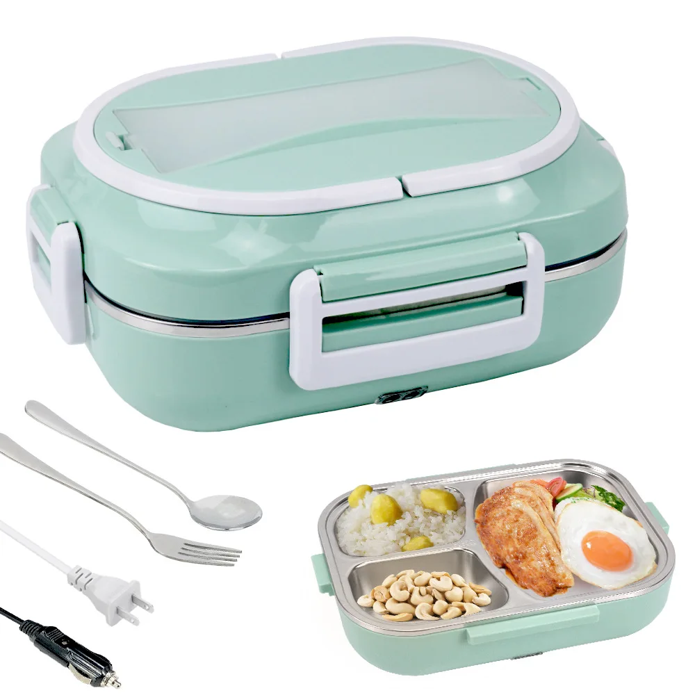 Three-grid Leak-proof Fast Heating Electric Lunch Box Household Portable Food Heater Stainless Steel Lunch Box