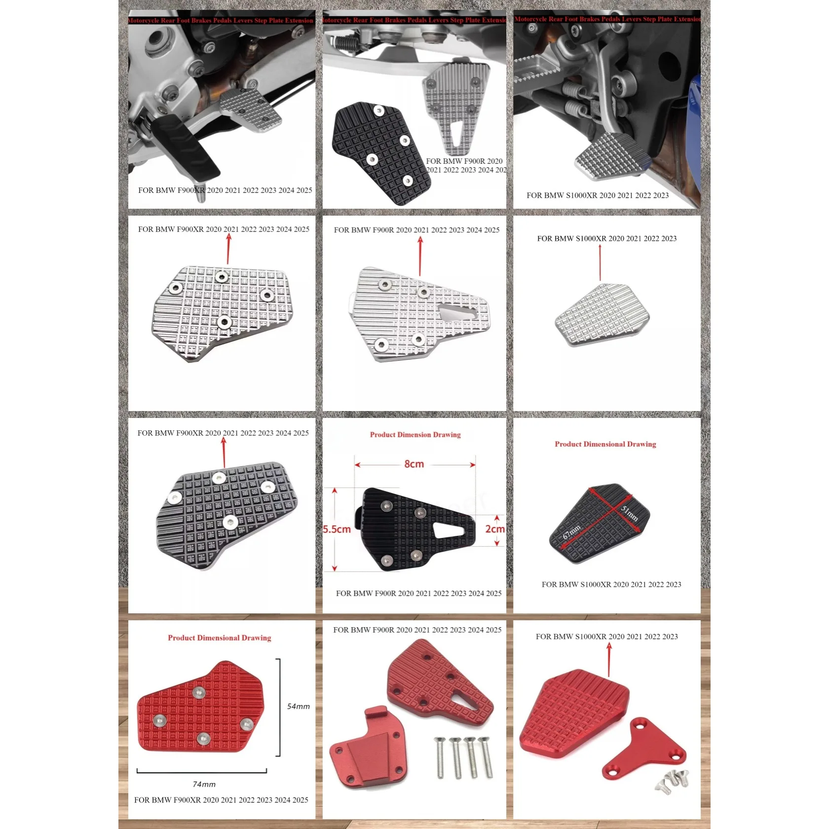 

Motorcycle Accessories Rear Foot Brakes Pedals Levers Step Plate Extension FOR BMW F900R F900XR F900 XR F900 R S1000XR 2020-2025