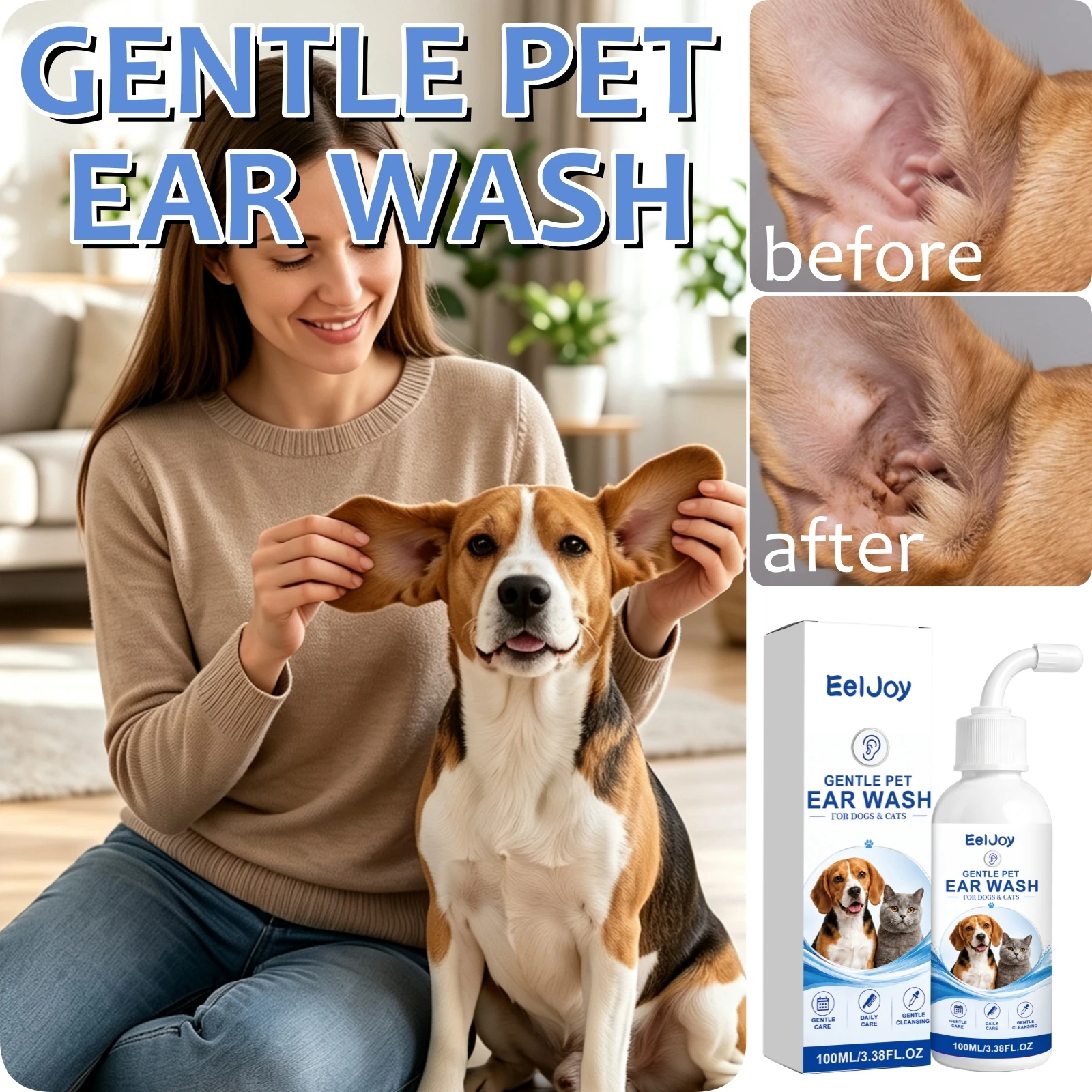 Pet Ear Wash Solution 100ml Pets Ears Daily Cleaning Soothing Wax Dirt Remover Care Use Gentle Ear Cleaner Liquid For Dogs Cats