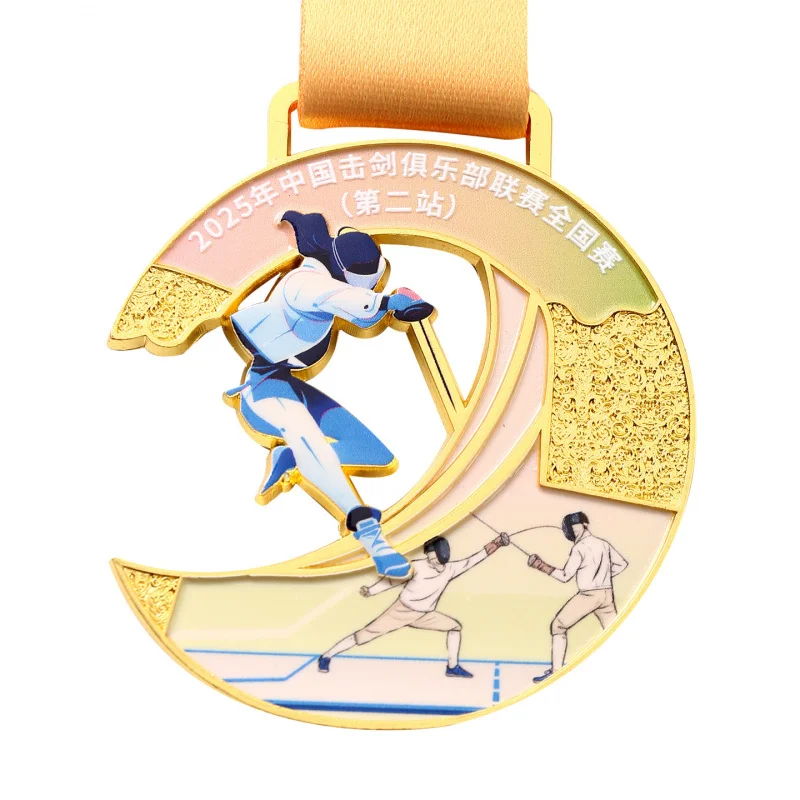 Customized fencing medals for making metal sports competition plaques for children. Production of rotating awards for prizes.