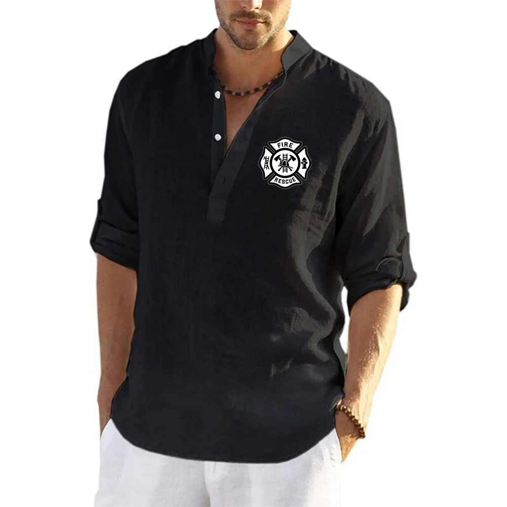 

Fire Rescue Firefighter The men's linen long-sleeved shirt is suitable for wearing in summer and is very comfortable