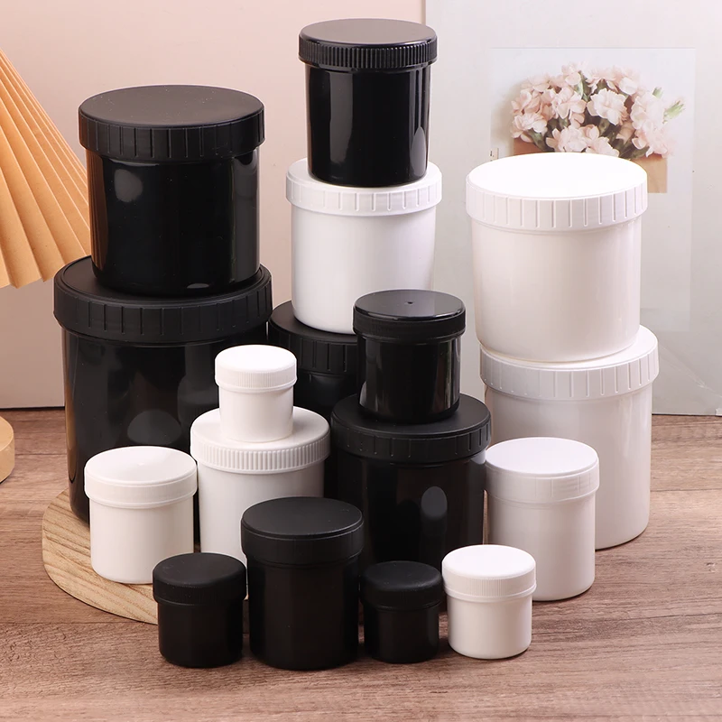 Frasco de plástico blanco/negro de 30-1000ml, tarro para máscara, tarro para crema, tanque de almacenamiento de alimentos, contenedor vacío para cosméticos, caja de maquillaje