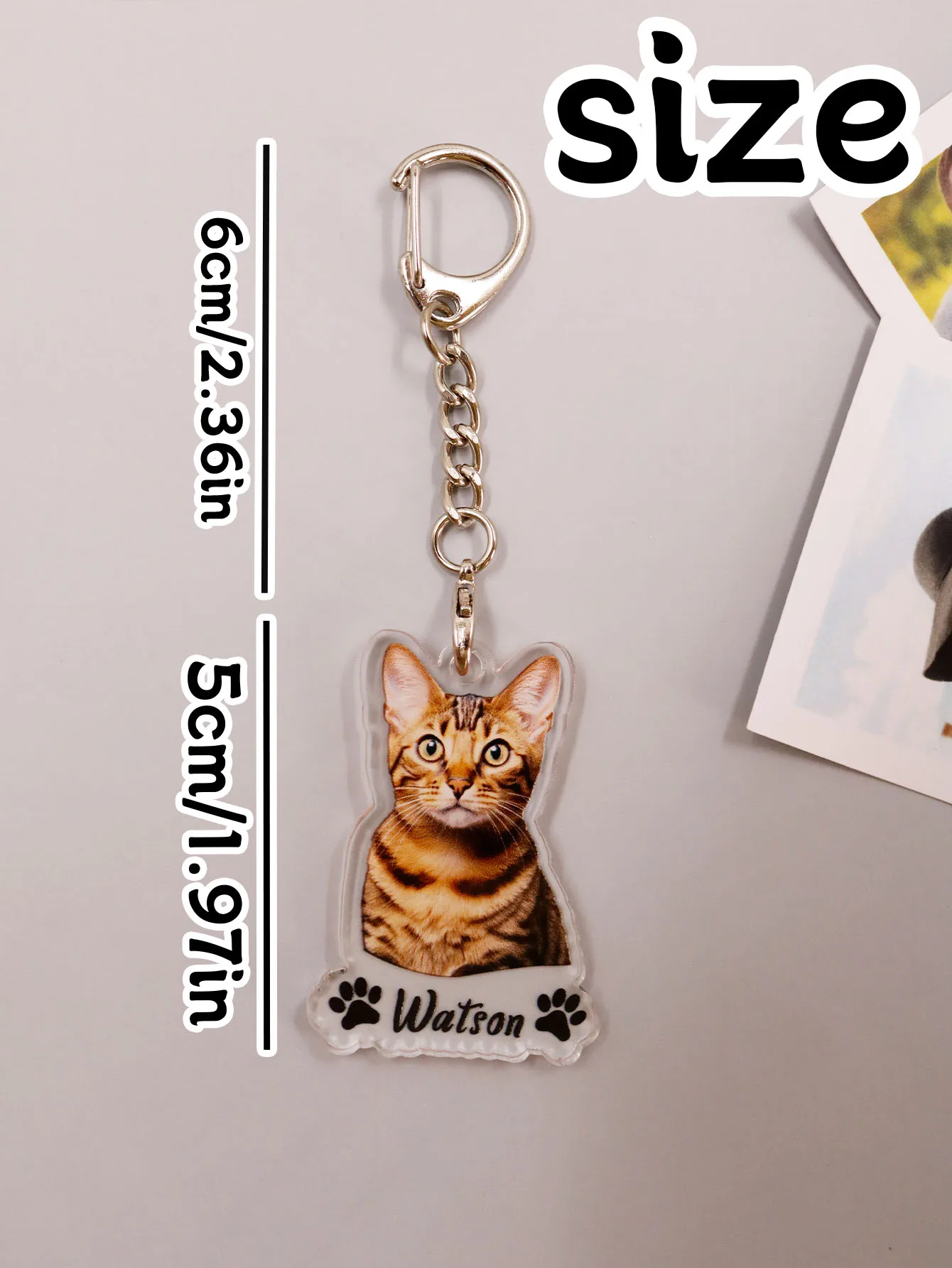 Custom Pet Photo And Name Keychain,Personalized Picture Keychain,Customized Acrylic Key Chain,Customizable Name Bag Charms,