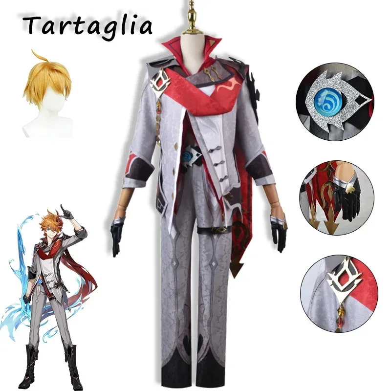 

Tartaglia Cosplay Genshin Impact Costume Handsome Clothing with Top Shoulder Accessories Cos Halloween Party Carnival Costume