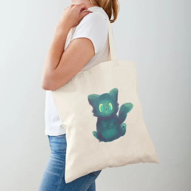 

Green speckled cat Tote Bag shopping bags foldable large size bags Portable shopping bag