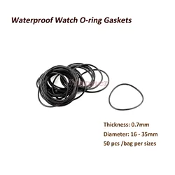 0.7mm thickness O Ring Rubber Seal Washers Waterproof Round Watch Gaskets Diameter 16mm-35mm 50 Pcs per Size