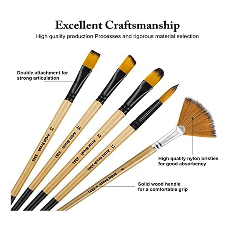 アーティスト-アクリル絵筆セット,ナイロン毛,丸い,正方形,フラット,32個