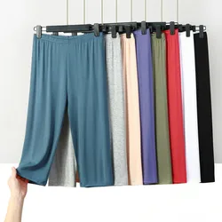 Pantalones de pijama de algodón Modal para mujer, ropa de dormir de talla grande, Capri, cómoda, ropa de noche para el hogar, 3XL-8XL