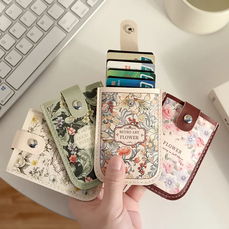 Classic Floral Card Bags for Woman Colorful PU Material Convenient Card Holder Bank Card ID Storage Bag