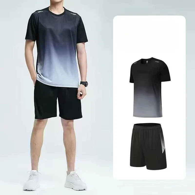

2025 Fashion Men's Sports Leisure Short Sleeve T-Shirt Shorts Set Cool Casual Comfortable Tee Set Quick-dry Wear Combo