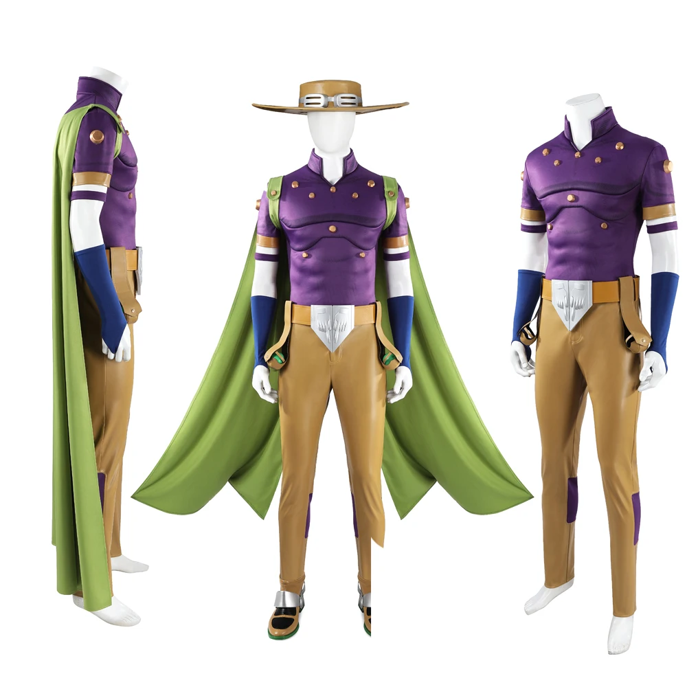 

Hot Anime JoJo's Bizarre Adventure Steel Ball Run Gyro Zeppeli Cosplay Costume Cloak Hat Belt Gloves Props Outfit