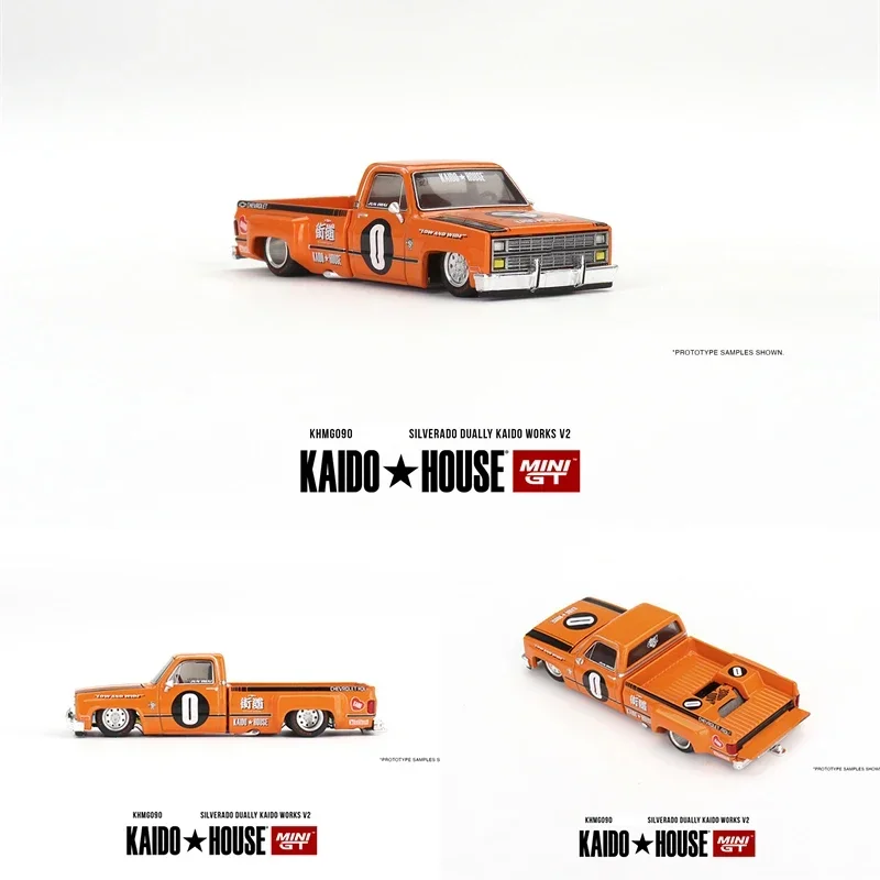 MINIGT KHMG090 1:64 Silverado Dually V2 Openable Hood Diecast Diorama Car Model Kaido House