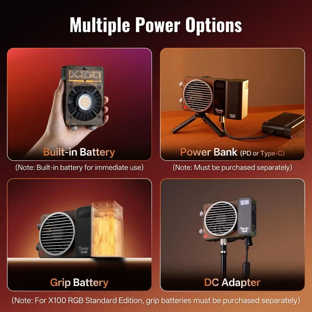 ZHIYUN MOLUS X100 RGB Luz LED Control por aplicación batería de 2550mAh iluminación de fotografía portátil para estudio Vlog tiro al aire libre