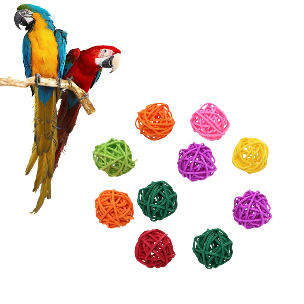 10 Pcs Parrot Rattan Balls Bird Toy Rabbit Accessories Cage Decorative Chewing Parrots Parakeet Guinea Pig