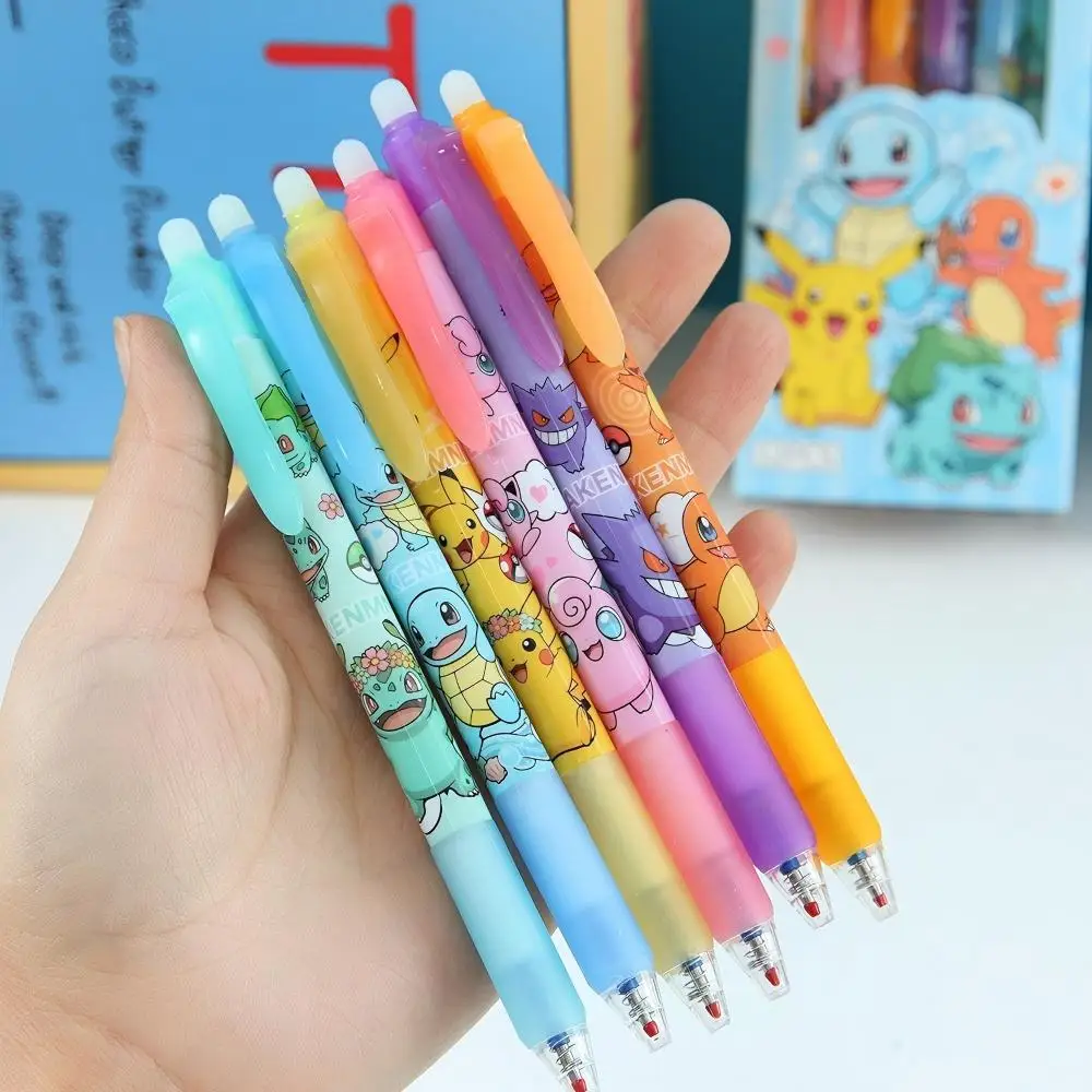 Random 6/12/24pcs Pokemon 0.5mm Blue Ink Erasable Neutral Pens Cute Student School Supplies Cartoon Stationery Rubbable Pen view 2