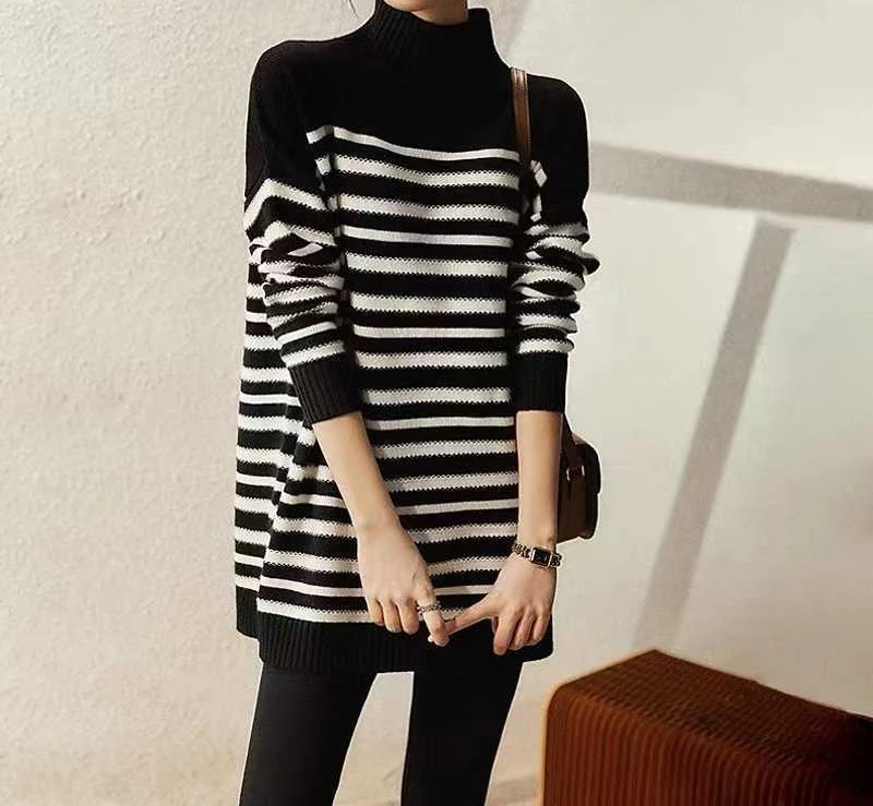 2025년 가을/겨울 신상 스트라이프 니트 울 원피스 (여성용)