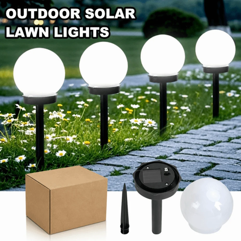 4pcs Smart Solar Powered LED Outdoor Ground Light Waterproof LED Bulb Light Solar Garden Light Solar Street Lamp Yard Lawn