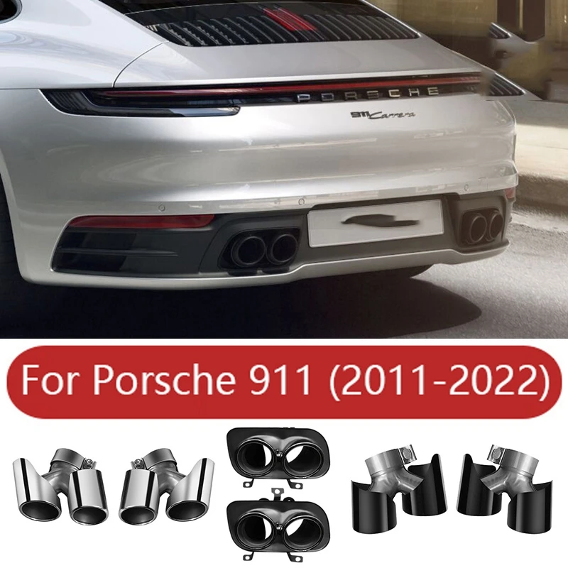 For 2011-2022 Porsche 991 911 Car Double Outlet Exhaust Tailpipe Muffler Tube Silencer Nozzle Stainless Steel Replacement Style