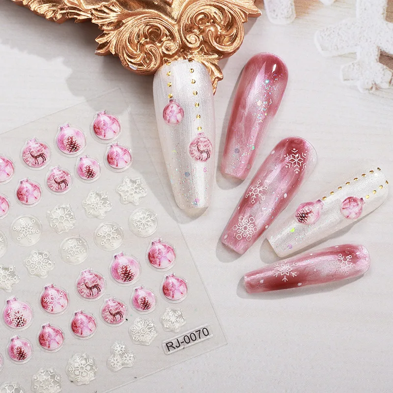 5D en relieve árbol de Navidad pegatina artística de uñas lindo invierno Santa Claus copo de nieve alce grabado deslizador decoración de manicura