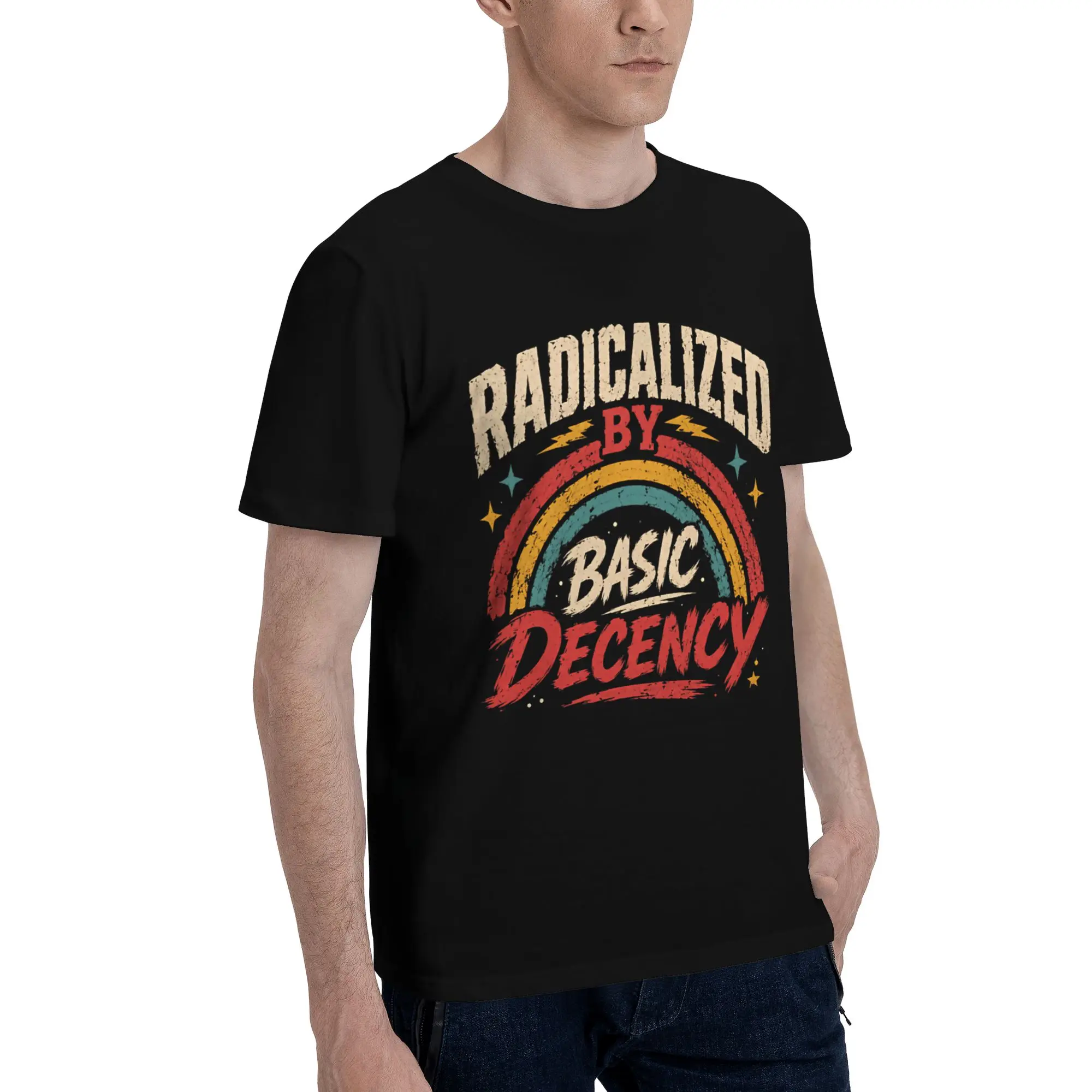 1 Piece Colorful Funny Graphic 100% Cotton T-Shirt Radicalized By Basic Decency Tees Tops For Men