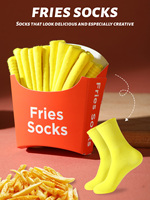 1 Pair of Mid-Calf Socks for Men and Women, Novelty and Fun Colorful Golden Fries Gift Box Socks, European and American Fashion Trend Style, Comfortable and Breathable, Party Casual Novelty Gift, Valentine's Day, Christmas, Santa Claus, Autumn and Winter Style, All-Season Style, Cute and Fun Socks