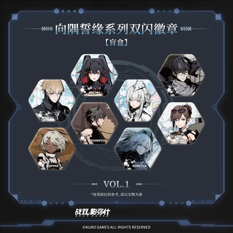 En Stock gris RAVEN: PUNISHING Lee Lucia Liv Noan Double clignotant Badge broche broches ornement Anime Figure jeu jouet enfants Hallowe