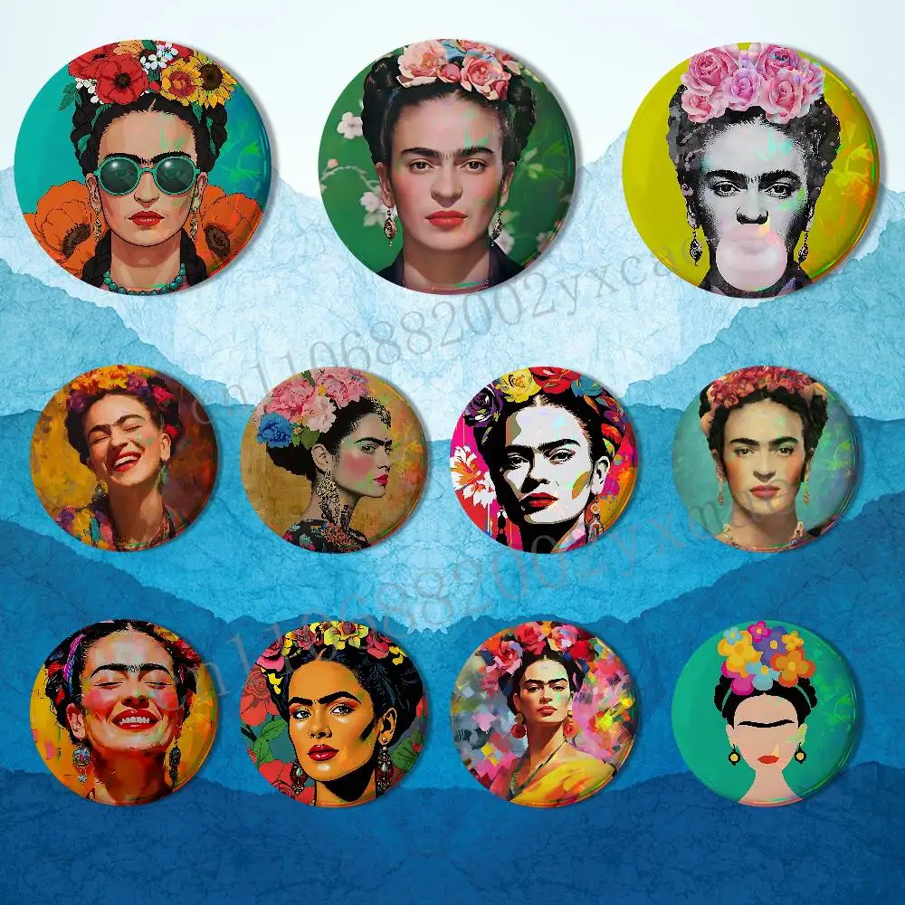 

Printed Art Frida Kahlo Round Exquisite Badge Brooches Creative Pins For Clothes Hat Backpack Gift Accessories