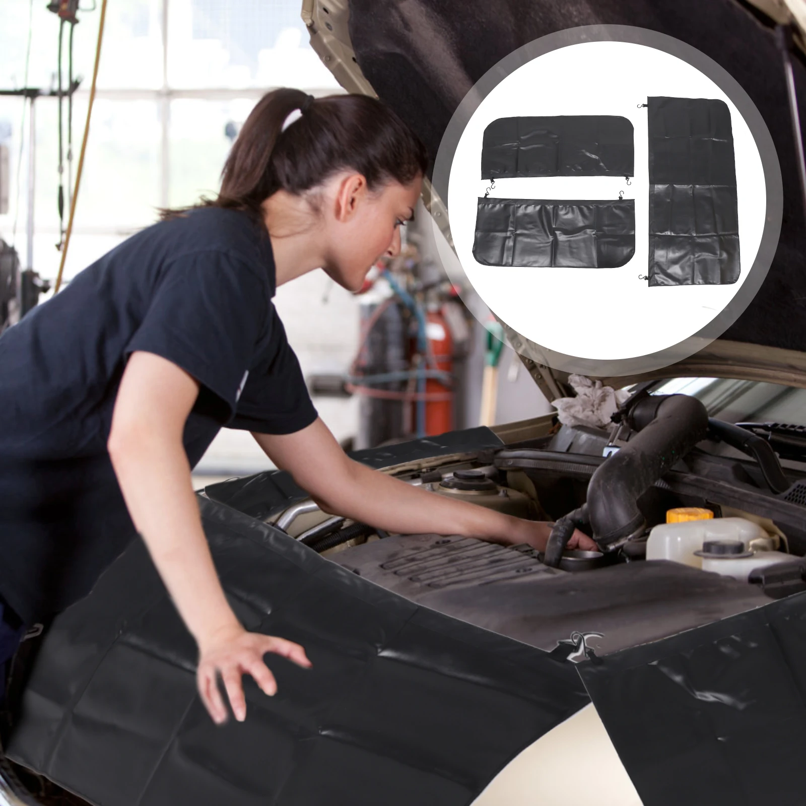 

1 set Magnetic Car Body Protector Cover Mat Auto Repair Scratch Heat Protection Foldable Durable Black Auto Workshop Use