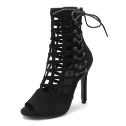 2024 Trend Lace-up Boots Indoor Suede Sole Customizable Latin Dancing Outdoor Sexy Stilettos Booties